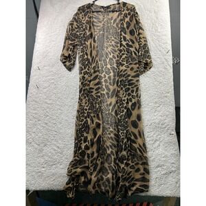 Zury Kimono Jacket Womens One Size Brown Animal Print Sheer Lightweight Duster